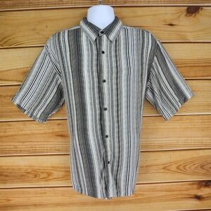 Axcess by Liz Claiborne Short Sleeve Button‎ Up Shirt Mens XL Brown Striped Soft